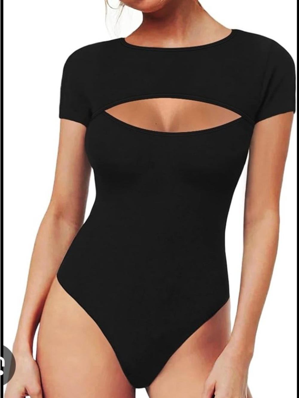 Black Cutout Short-Sleeve Bodysuit